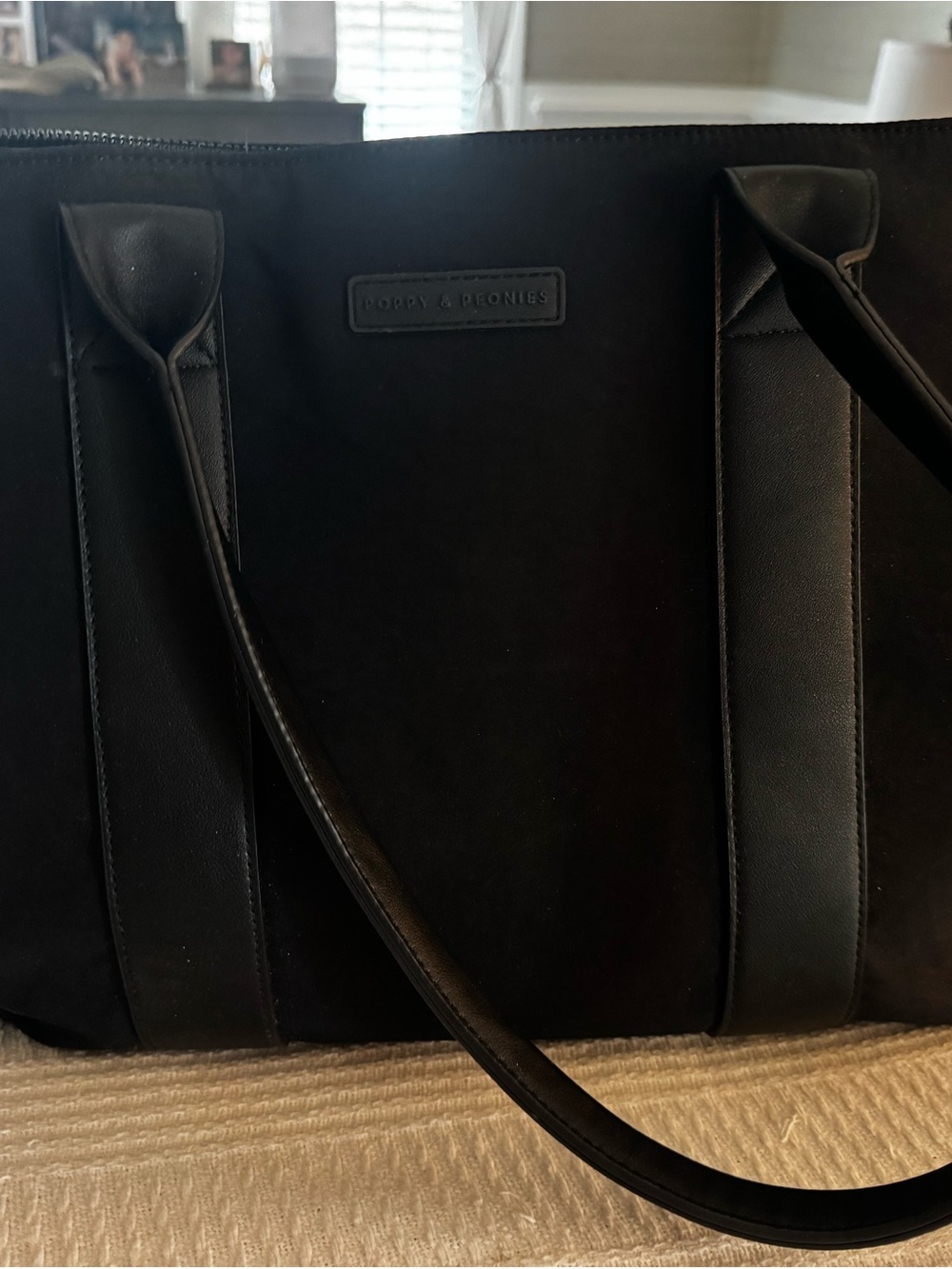 Poppy & Peonies Black Multitasking Tote Bag